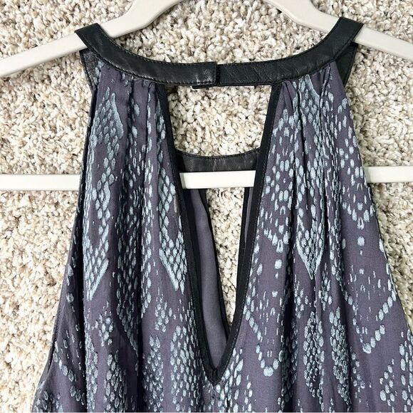 Rebecca Taylor Top Womens 4 Gray Silk Blend Snake Print Leather Trim Halter Tank - Picture 5 of 6